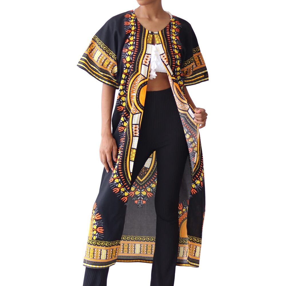 1197 Flowing Fashion Outer Cloak in Cotton Bold Dashiki Dress Flowing Robe